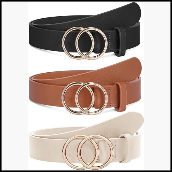 Women\'s Faux Leather Belts with Gold Buckle 3 Pack for Jeans Dresses main image 4